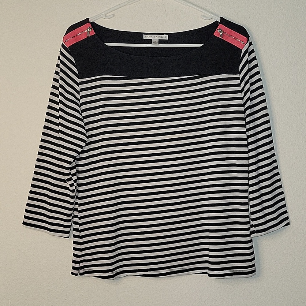 Maria Gabrielle 3/4 Sleeve Boatneck Striped Tee, XL Petite, VGUC